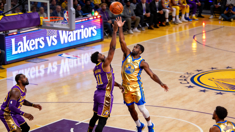 NBA洛杉矶湖人队与金州勇士队激烈比赛直播画面